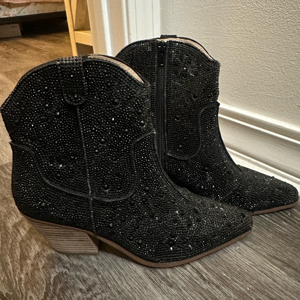 Women's Black Embellished Ankle Boots